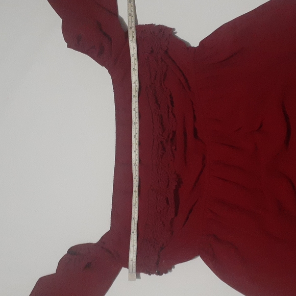 Umgee Red Baby Doll Dress Empire Waist Off the Shoulder Lace Maroon Peasant L - Picture 7 of 13